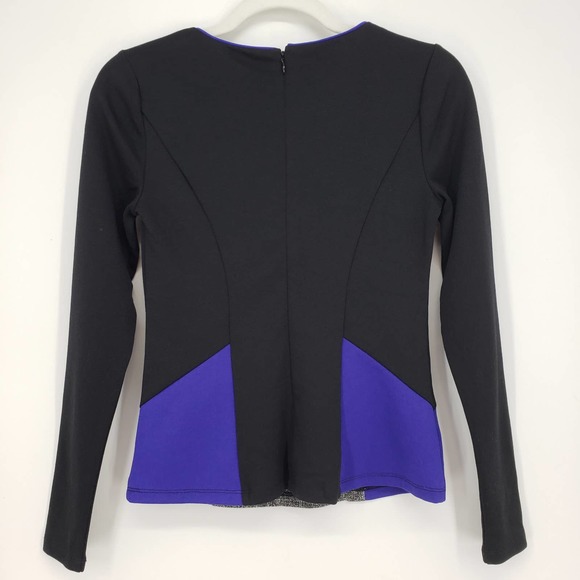 Ann Taylor Long Sleeve Top XXSP Color Block Fitted Ponte Knit Work Black Blue - Picture 2 of 9